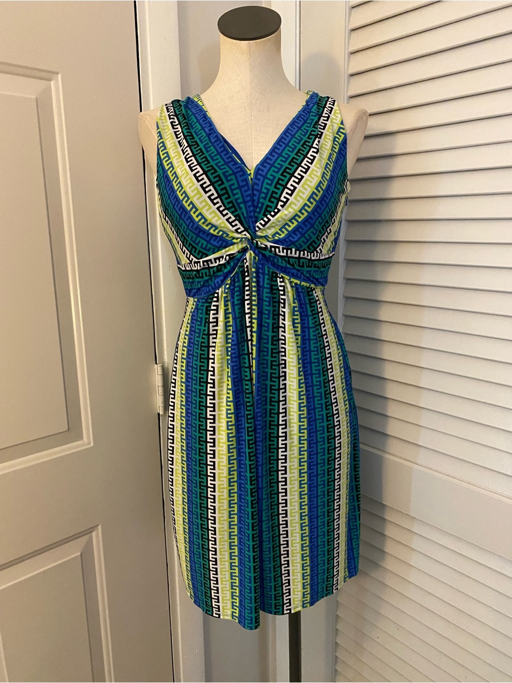Laundry By Shelli Segal Blue, Green & White Striped Twist-Front Dress- Size 6